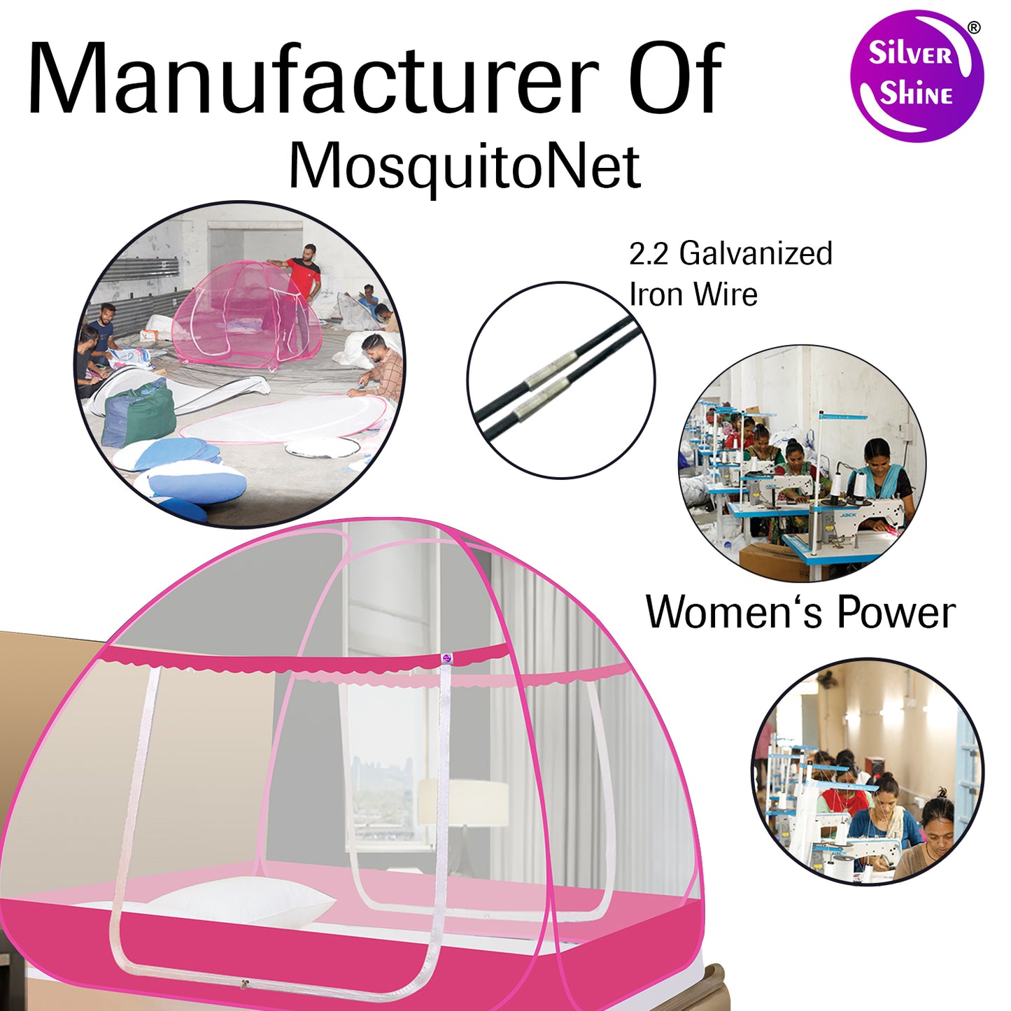 Pink Mosquito net With Border (Double Bed)
