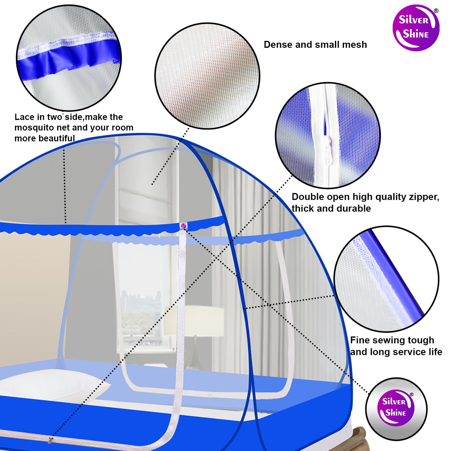 Blue Mosquito net With Border (Double Bed)