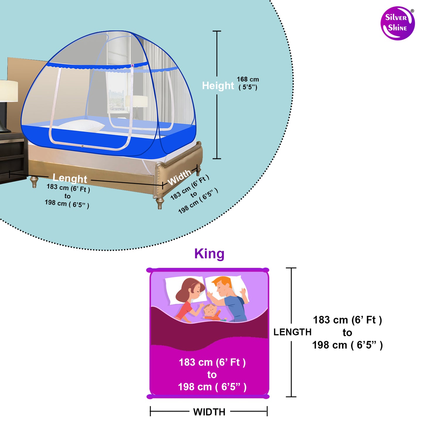 Blue Mosquito net With Border (Double Bed)