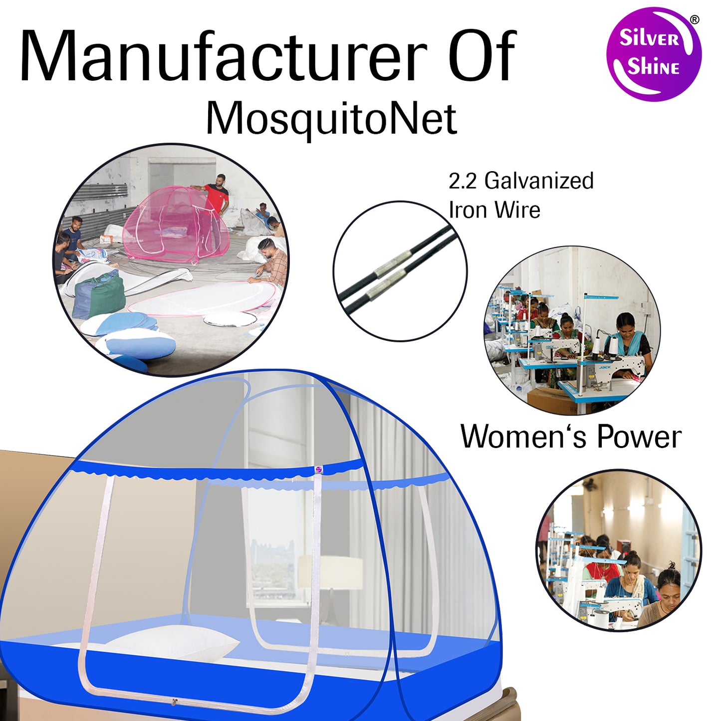 Blue Mosquito net With Border (Double Bed)