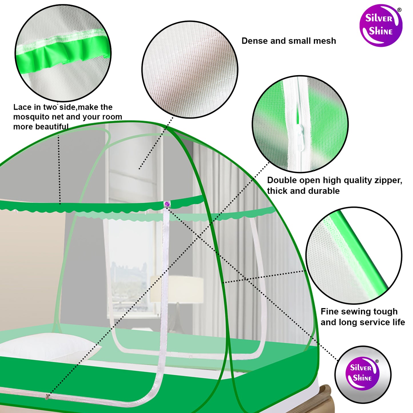 Green Mosquito net With Border (Double Bed)