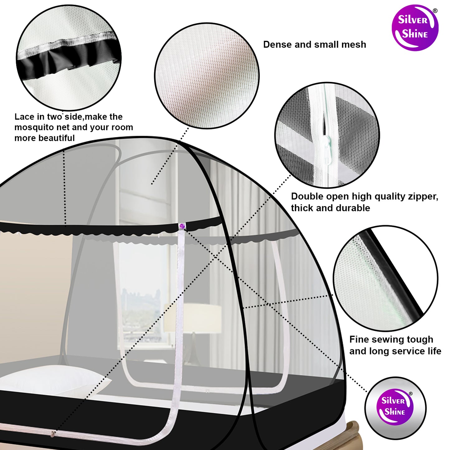 Black Mosquito net With Border (Double Bed)