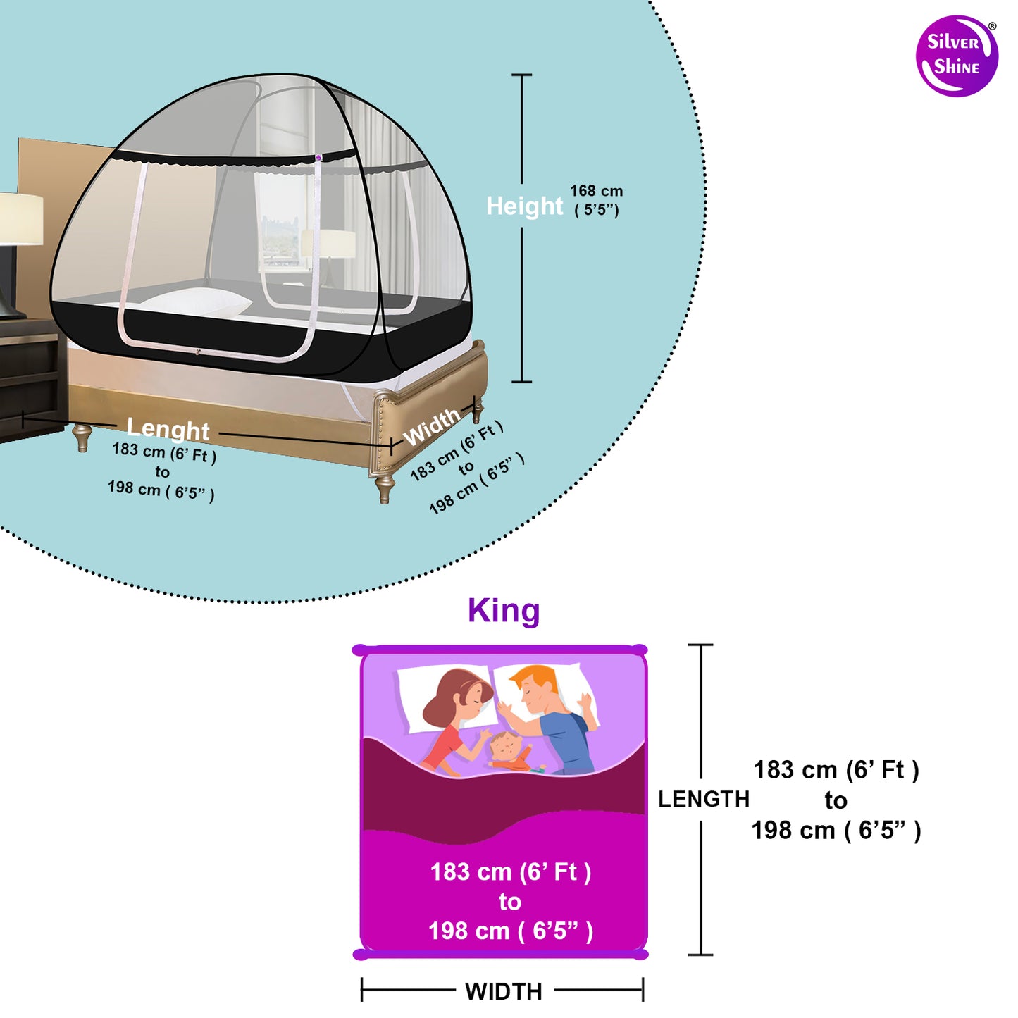Black Mosquito net With Border (Double Bed)