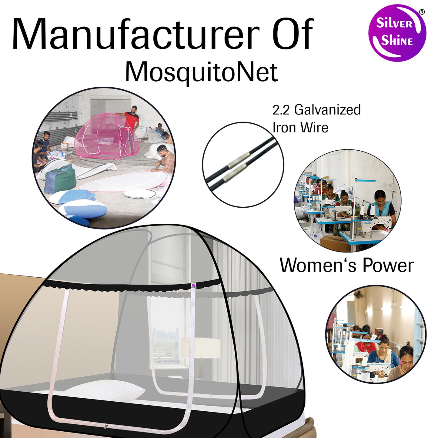 Black Mosquito net With Border (Double Bed)