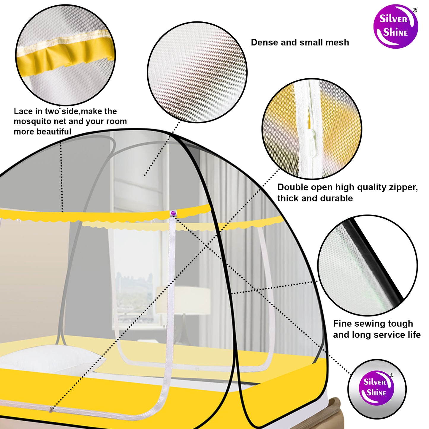 Yellow Mosquito net With Border (Double Bed)