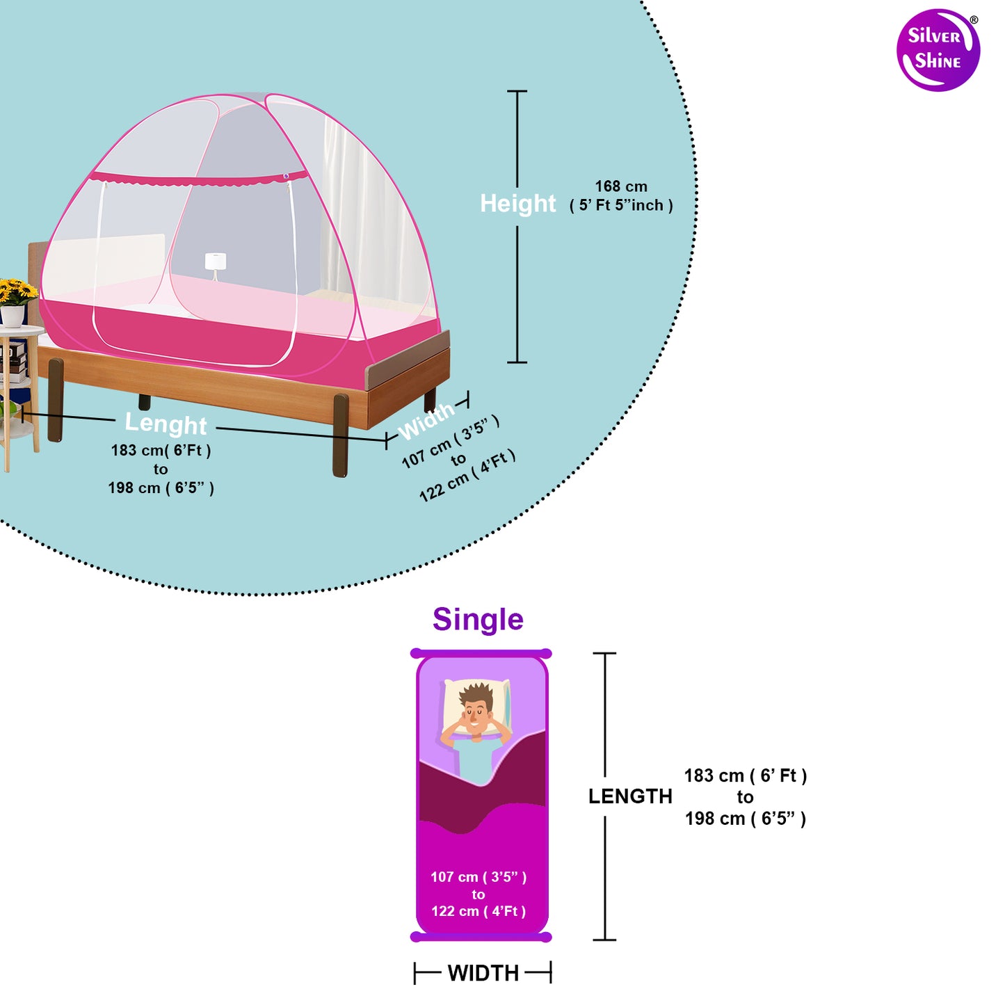 Pink Mosquito Net With Border (Single Bed)