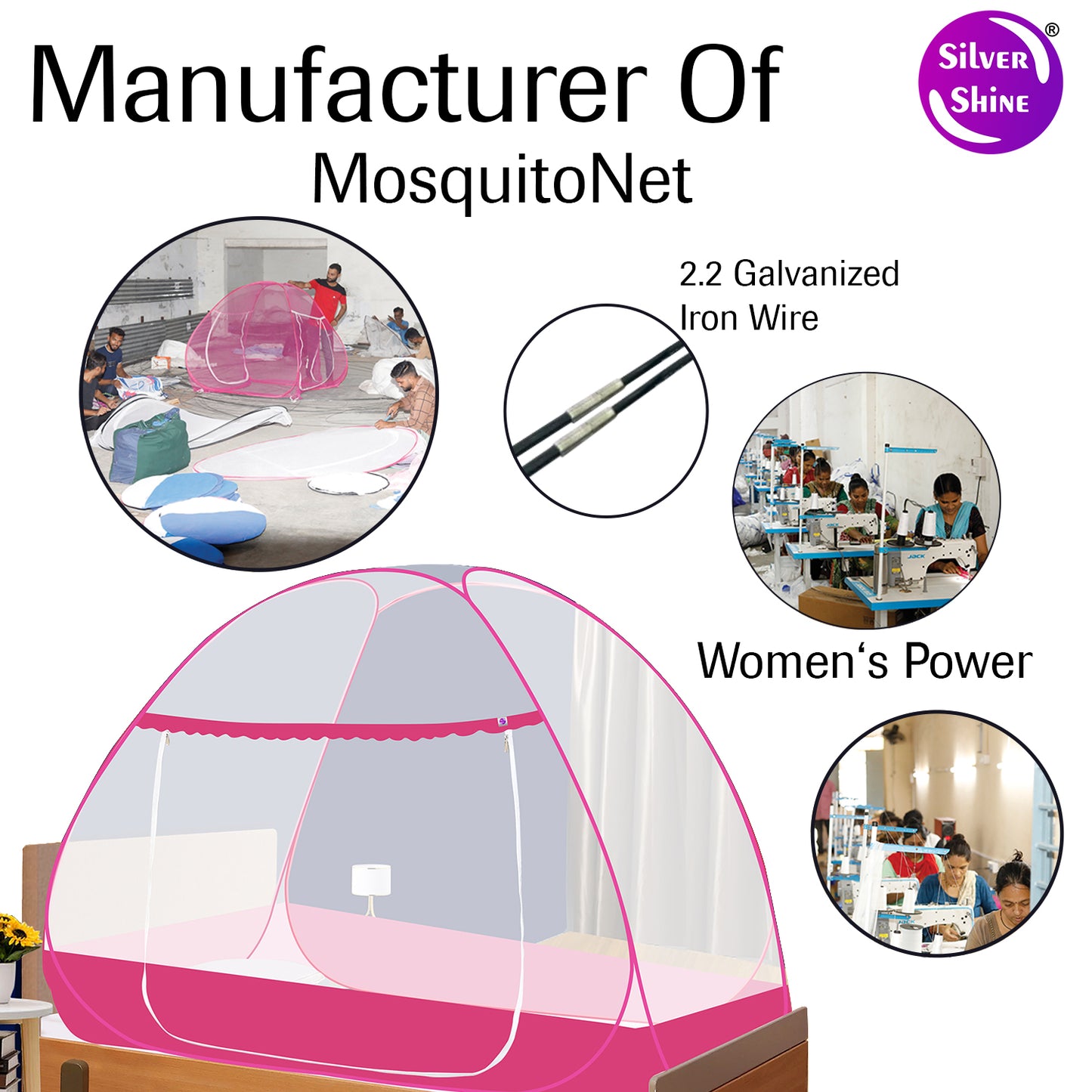 Pink Mosquito Net With Border (Single Bed)