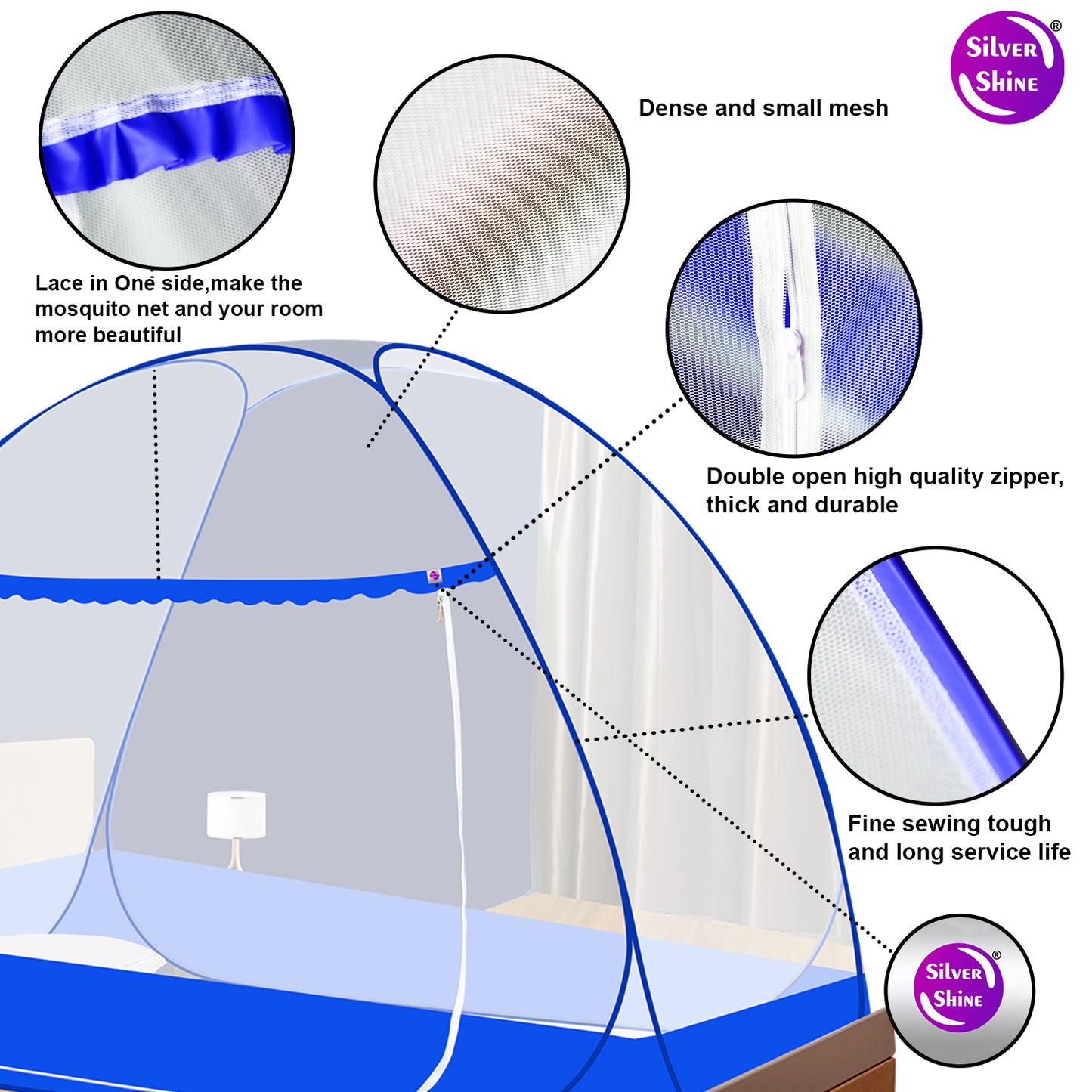 Blue Mosquito Net With Border (Single Bed)