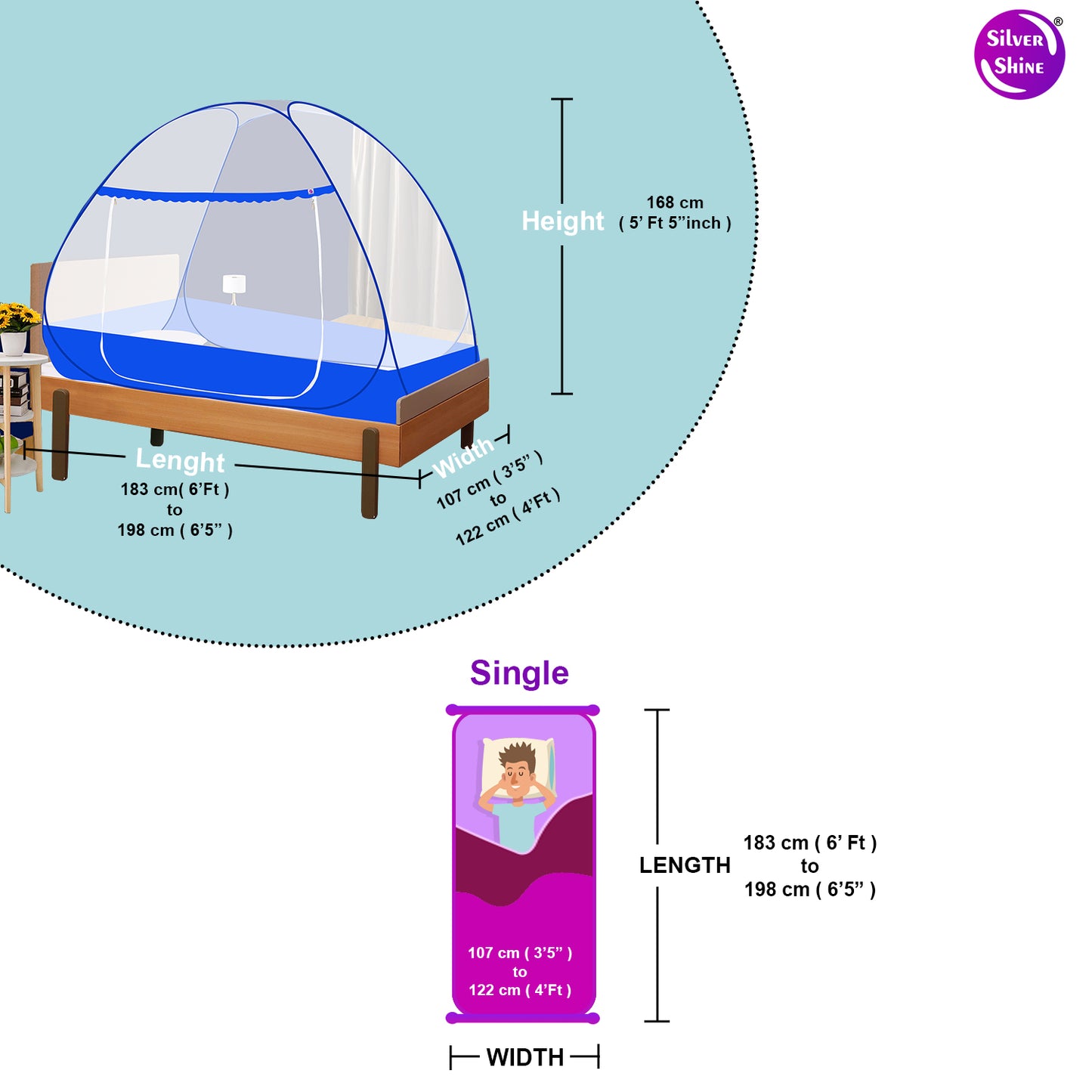 Blue Mosquito Net With Border (Single Bed)