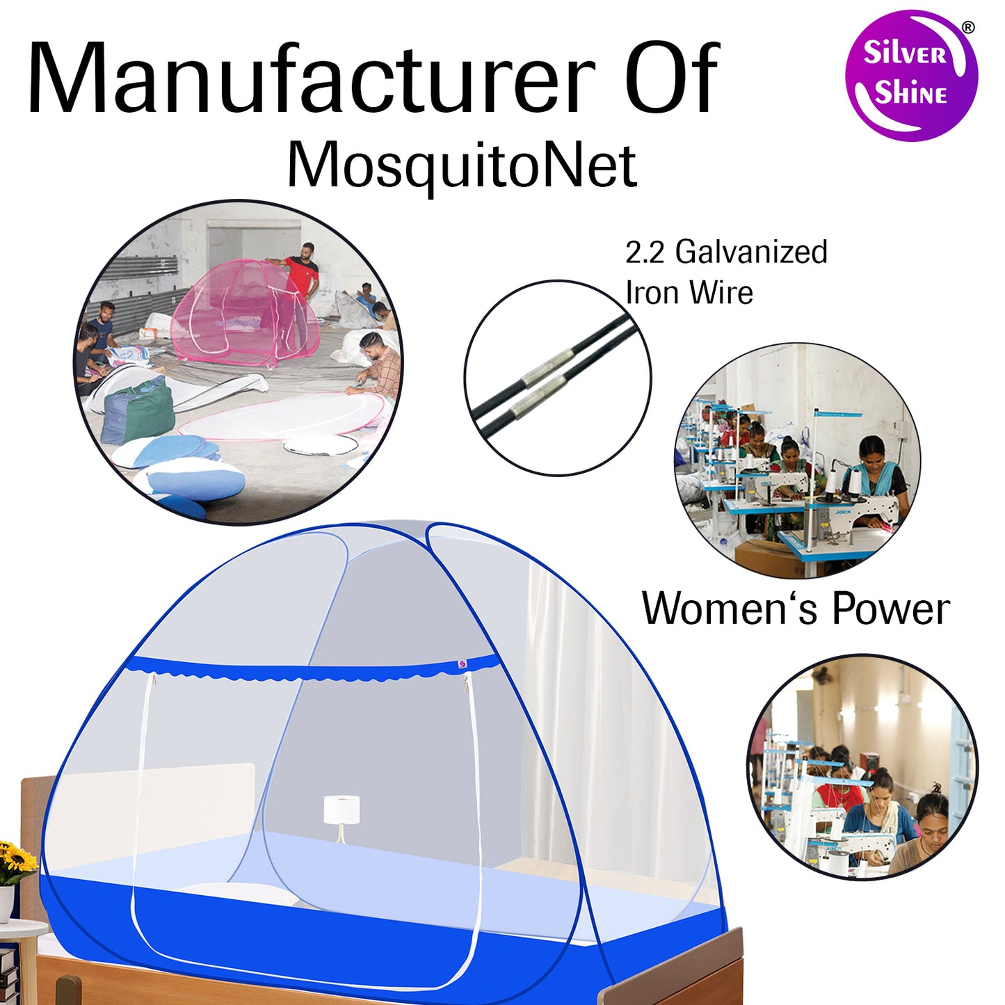 Blue Mosquito Net With Border (Single Bed)