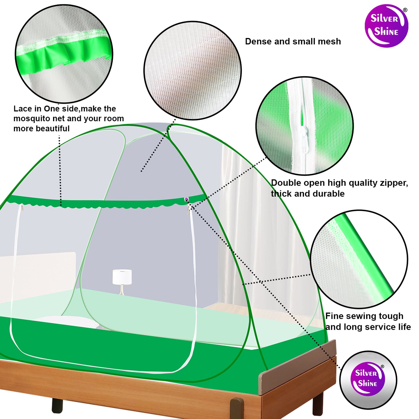 Green Mosquito Net With Border (Single Bed)