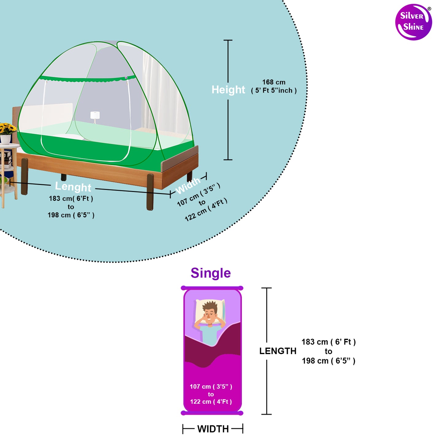 Green Mosquito Net With Border (Single Bed)