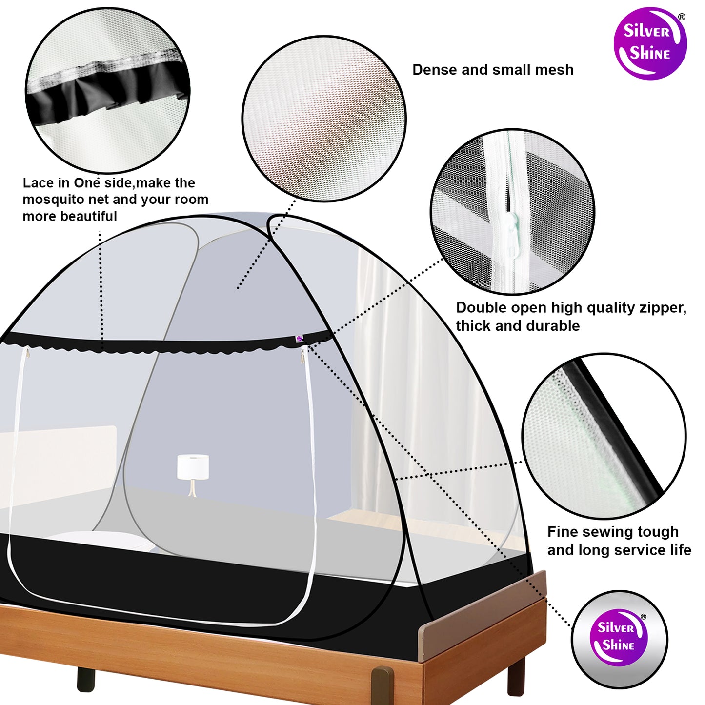 Black Mosquito Net With Border (Single Bed)