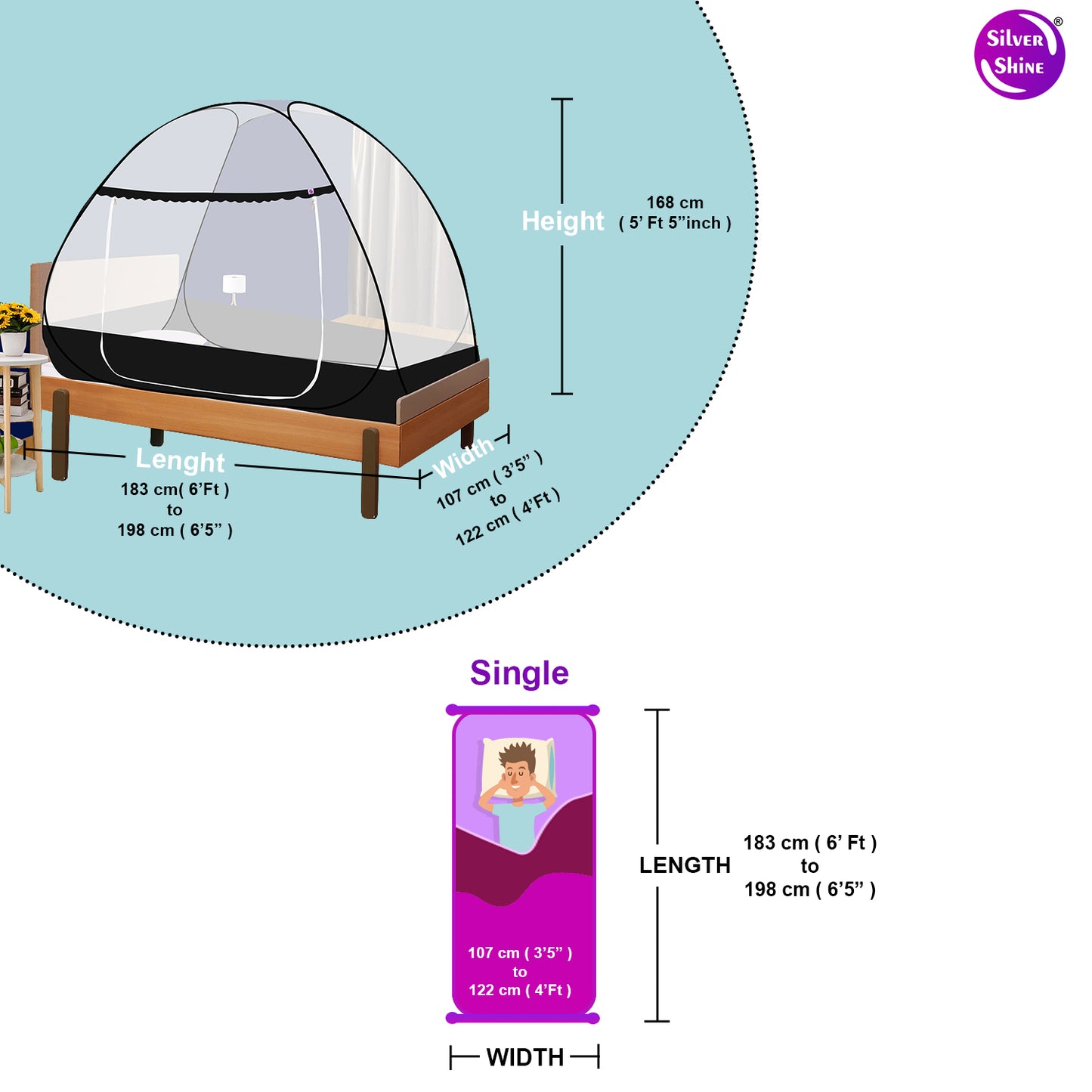 Black Mosquito Net With Border (Single Bed)