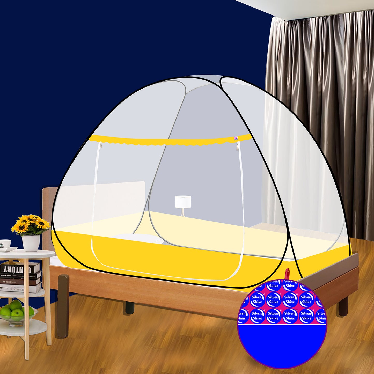Yellow Mosquito Net With Border (Single Bed)