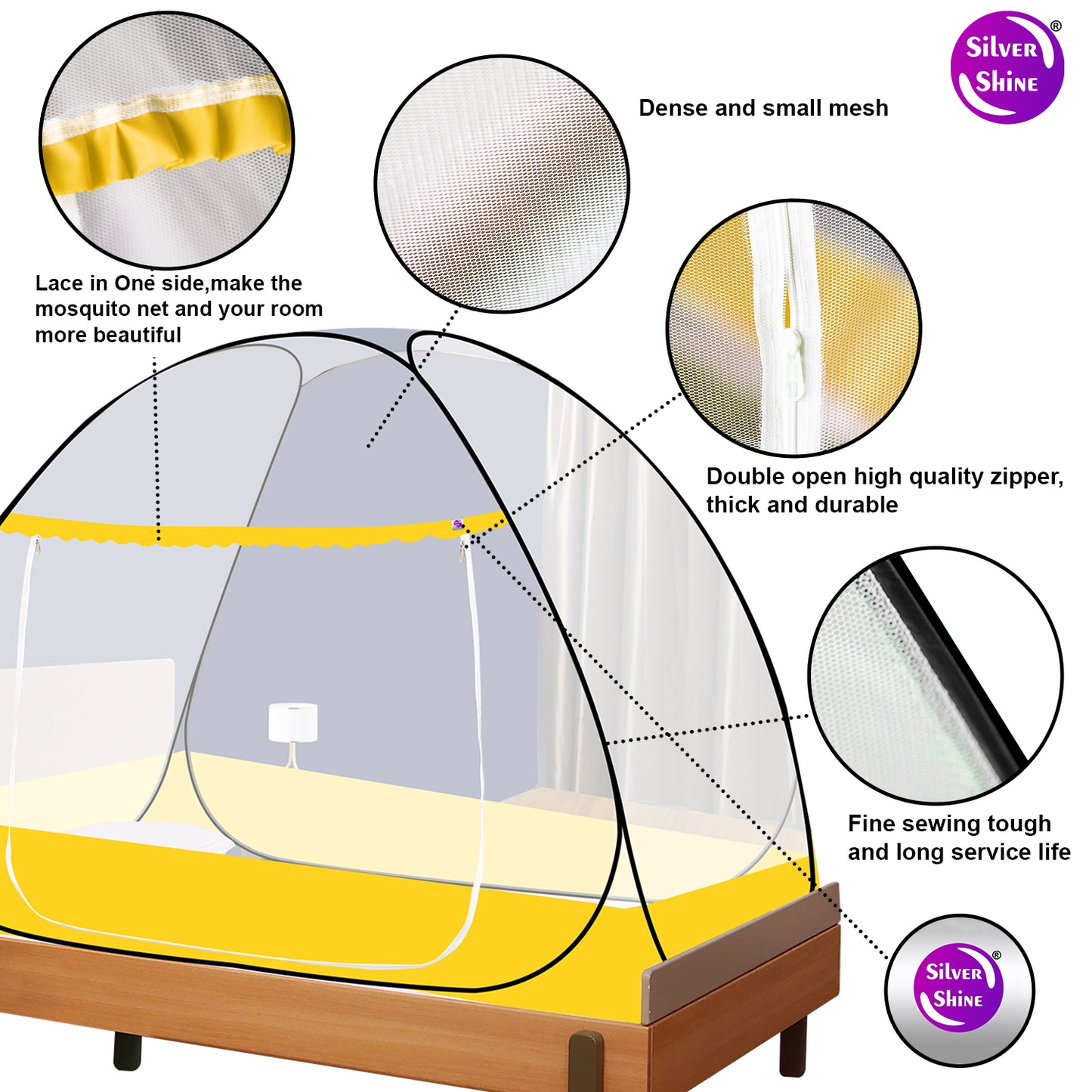 Yellow Mosquito Net With Border (Single Bed)