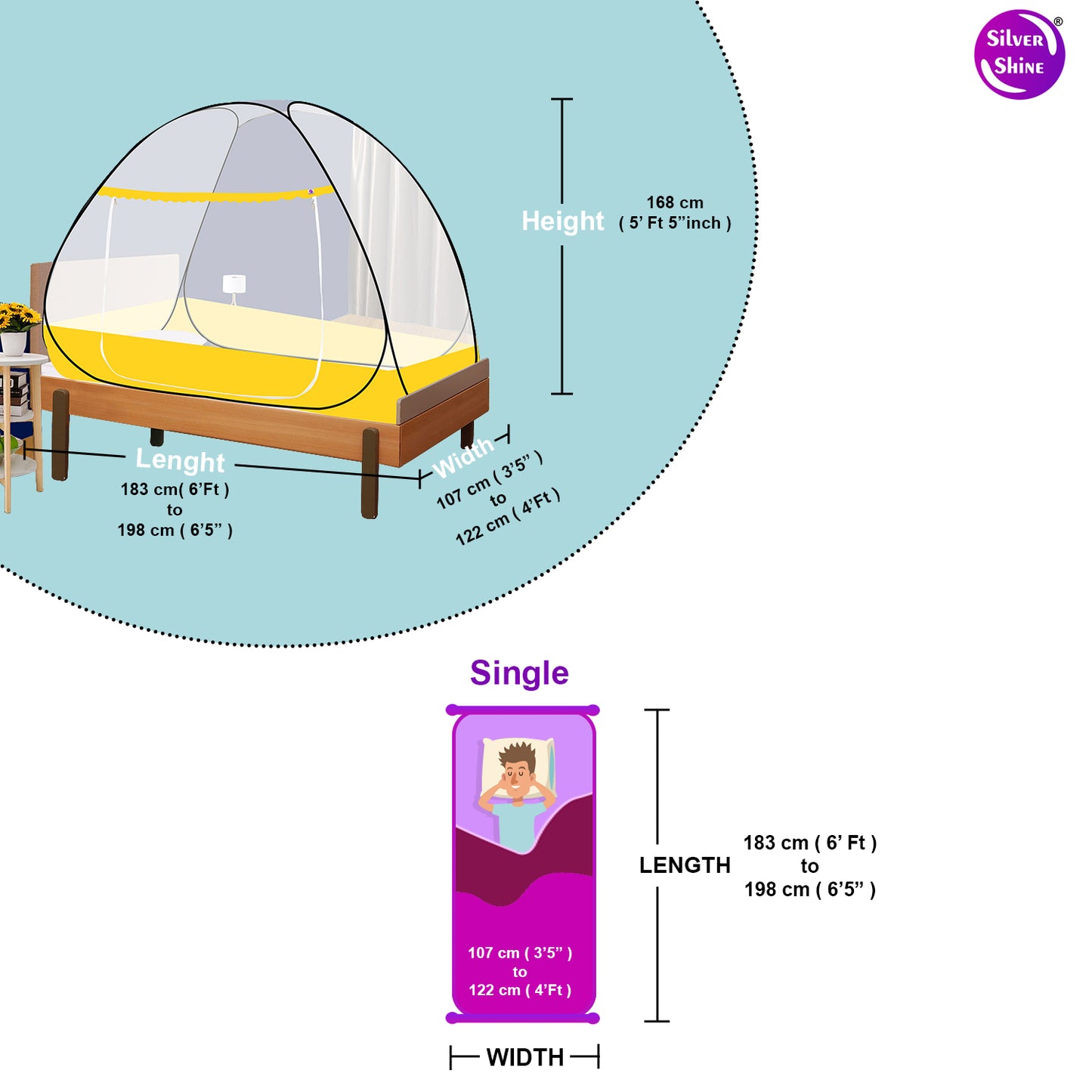 Yellow Mosquito Net With Border (Single Bed)