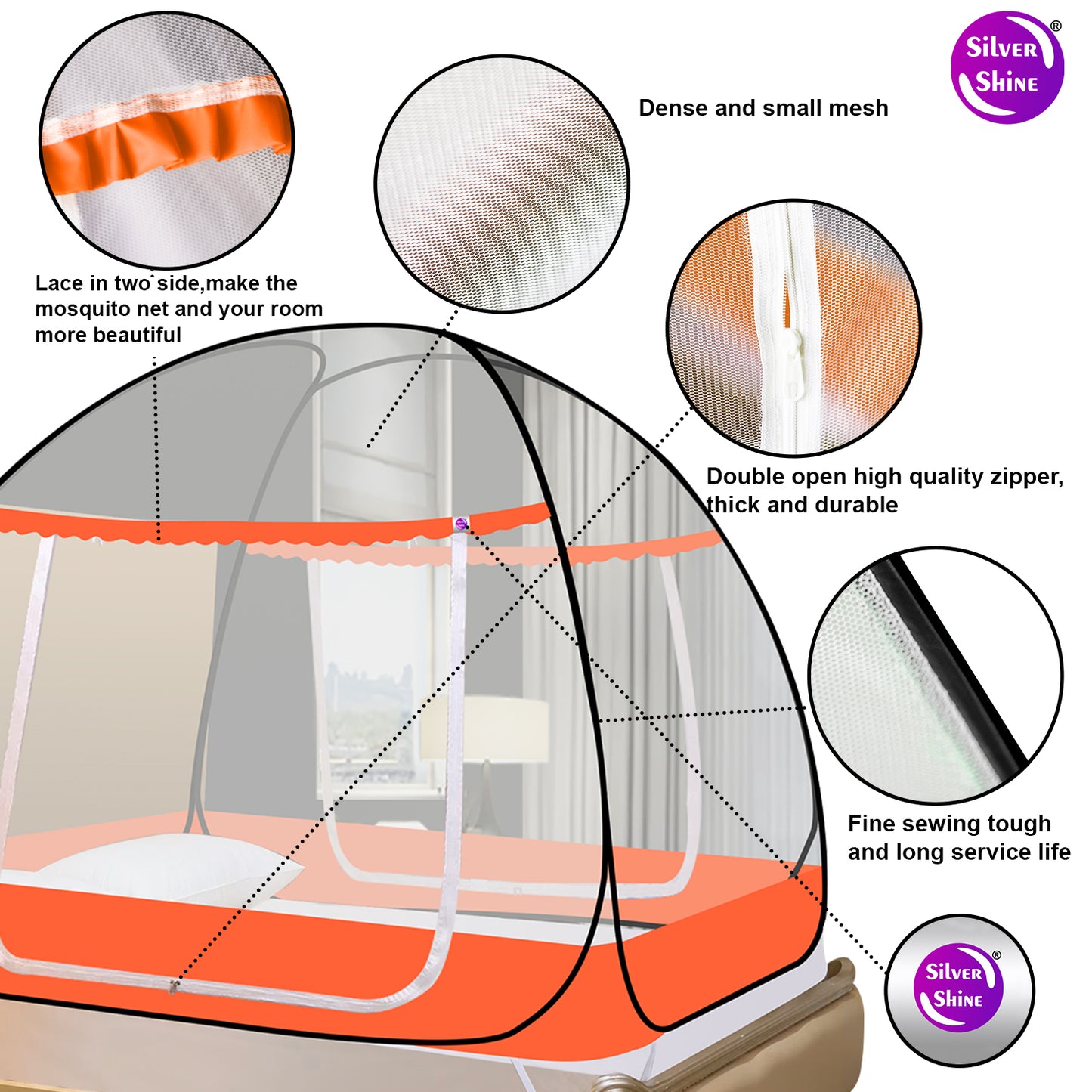 Orange Mosquito net With Border (Double Bed)