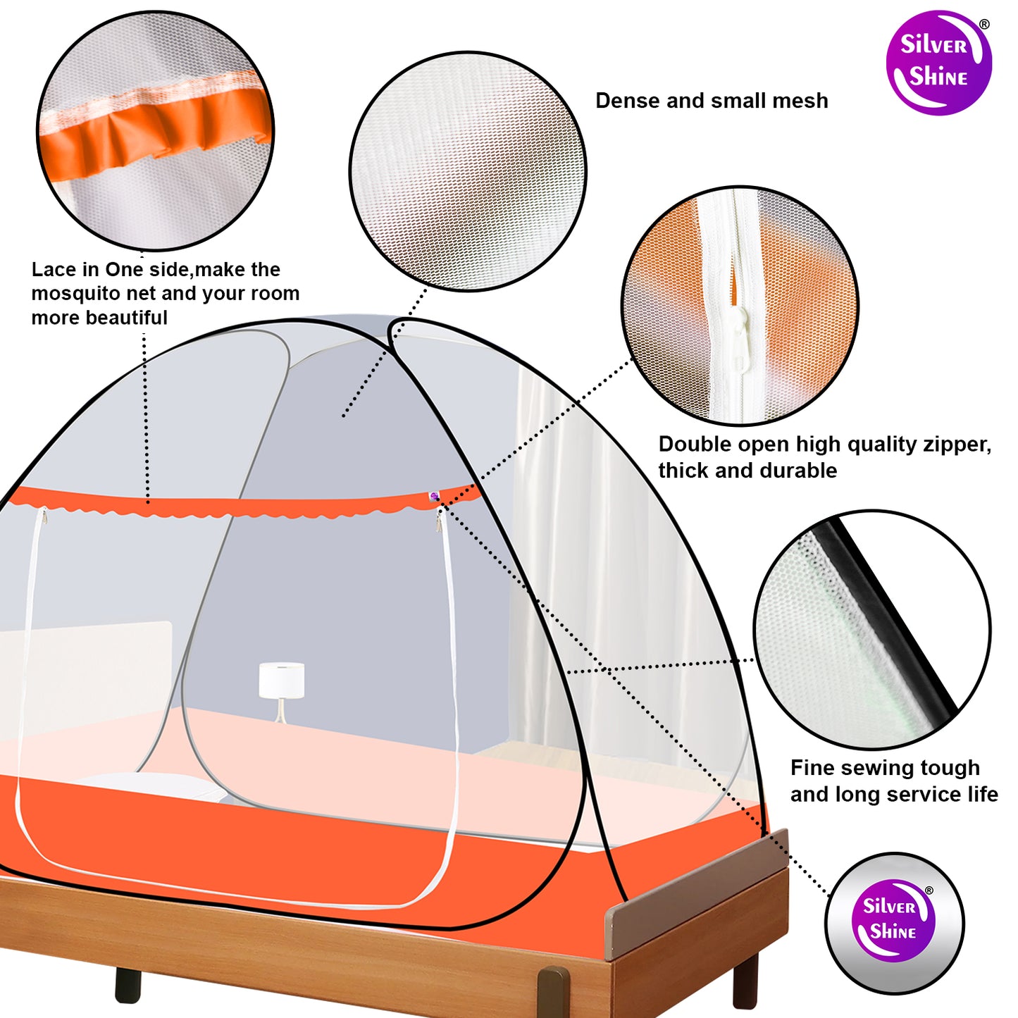 Orange Mosquito Net With Border (Single Bed)
