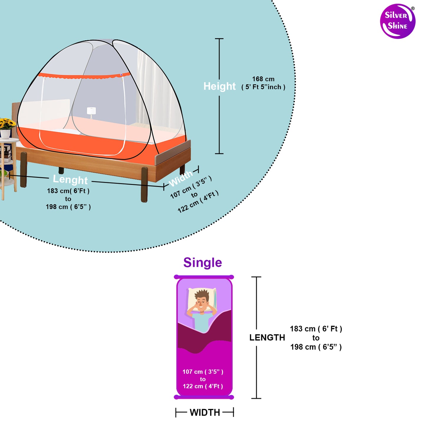 Orange Mosquito Net With Border (Single Bed)