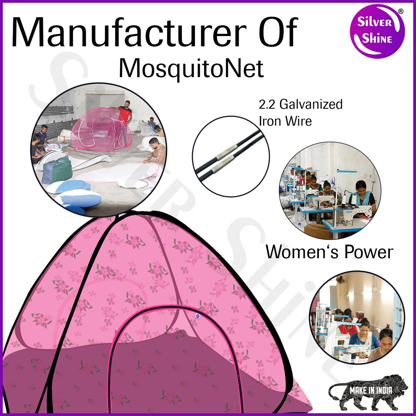 Pink Flower Mosquito net with Base (Double Bed)