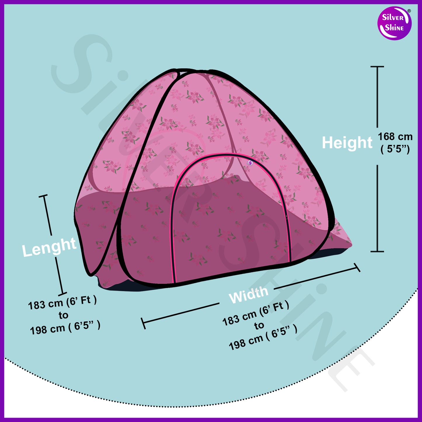 Pink Flower Mosquito net with Base (Double Bed)