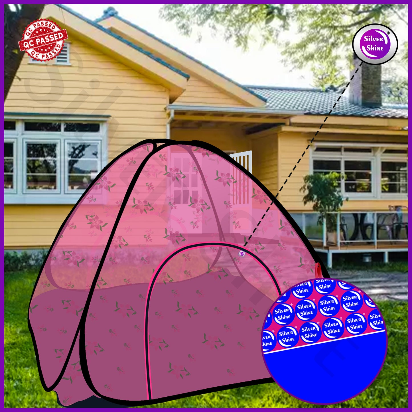 Pink Flower Mosquito net with Base (Double Bed)