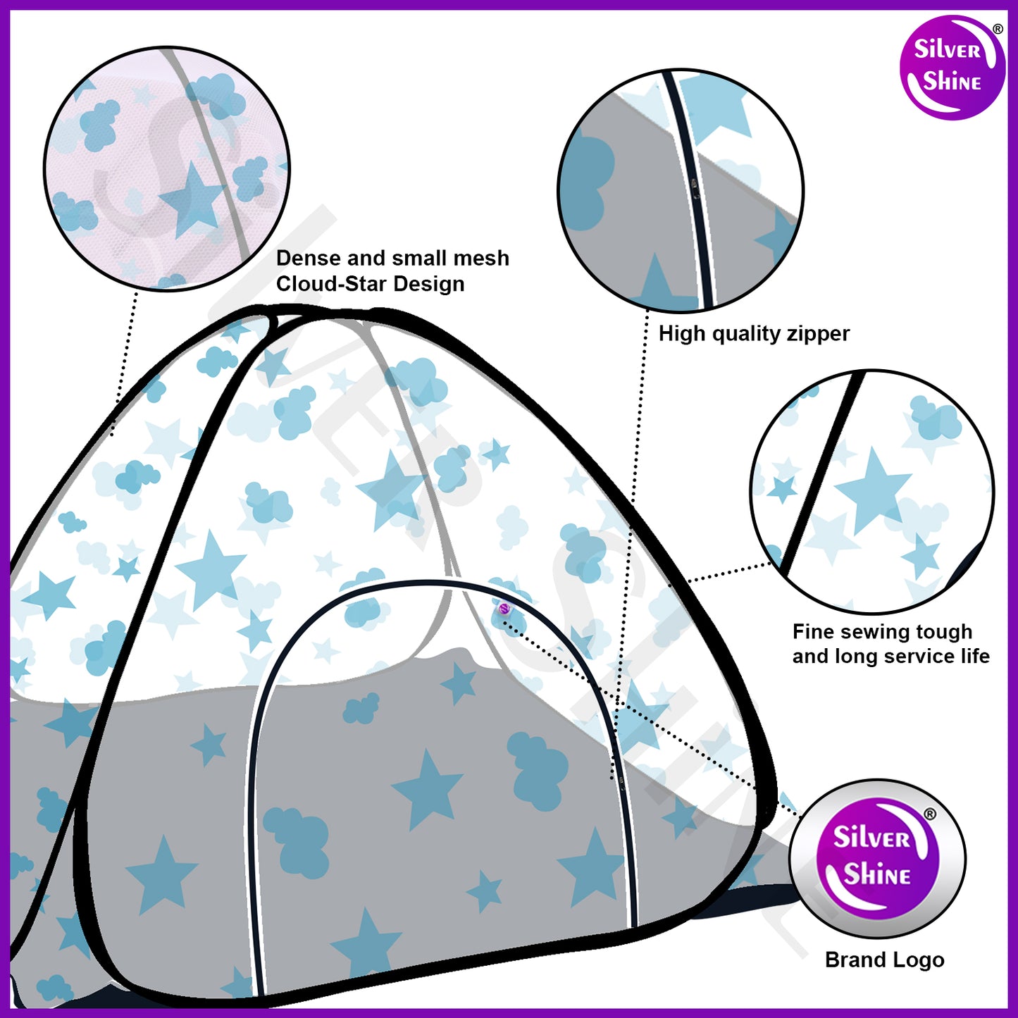 Cloud-Star Mosquito net with Base (Double Bed)