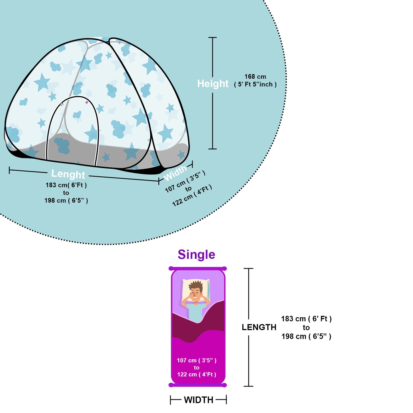 Cloud-Star Mosquito Net With Base (Single Bed)