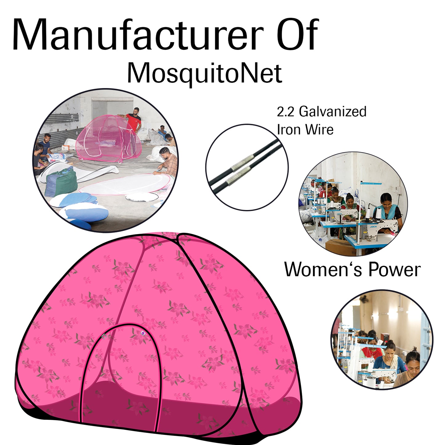 Pink Flower Mosquito Net With Base (Single Bed)